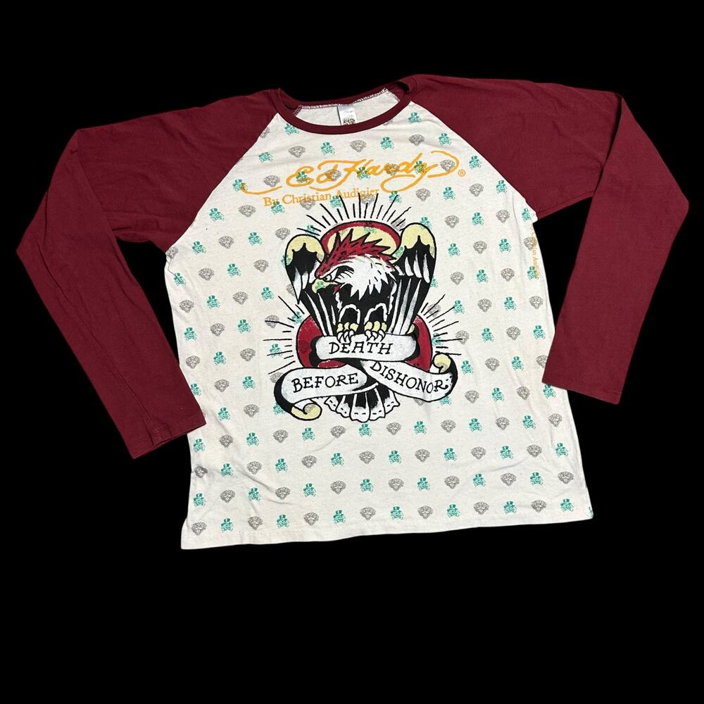 Vintage Y2K Ed Hardy Christian Audiger Death Before Dishonor Long Sleeve Tee XXL